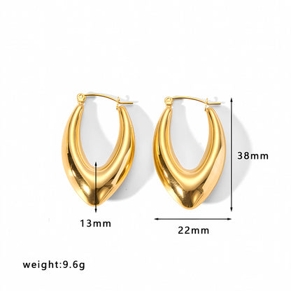 Gold Hoop Earrings Chunky Earrings Geometric Earrings Teardrop Earrings Bamboo Earrings EH-051Polished Earrings Vintage Earrings Statement Earrings Fashion Jewelry RH-051