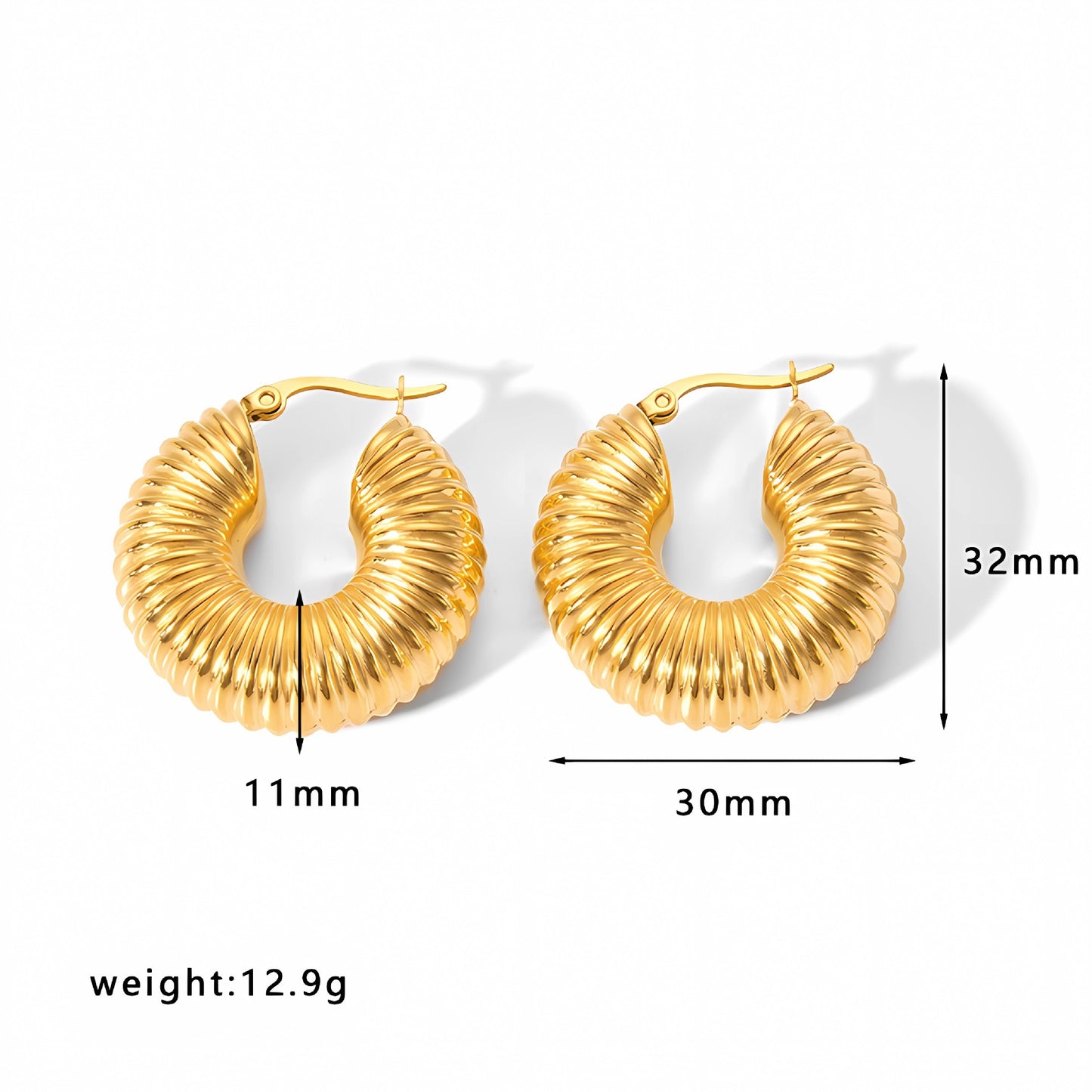 Gold Hoop Earrings Chunky Earrings Geometric Earrings Teardrop Earrings Bamboo Earrings EH-051Polished Earrings Vintage Earrings Statement Earrings Fashion Jewelry RH-051