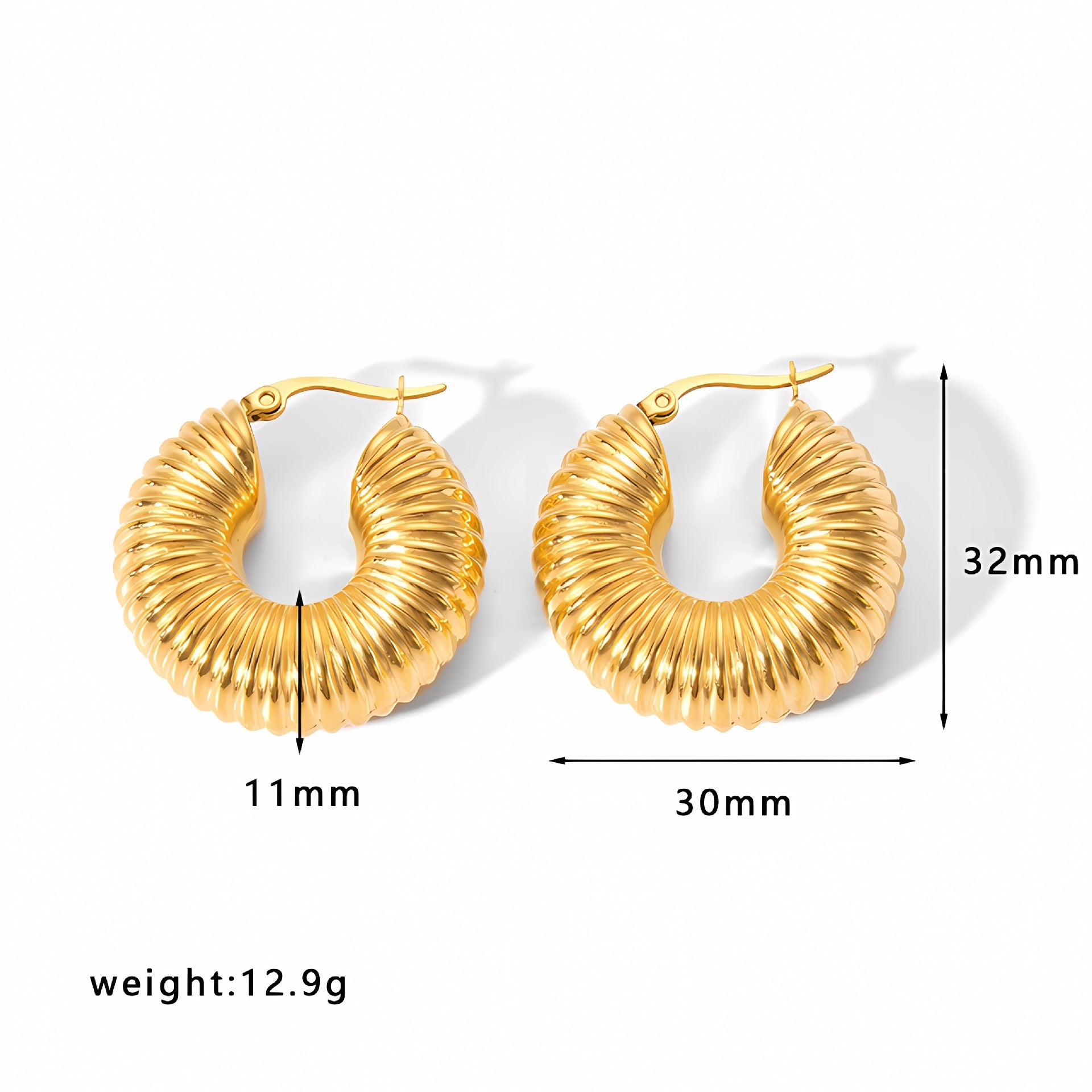 Gold Hoop Earrings Chunky Earrings Geometric Earrings Teardrop Earrings Bamboo Earrings EH-051Polished Earrings Vintage Earrings Statement Earrings Fashion Jewelry RH-051