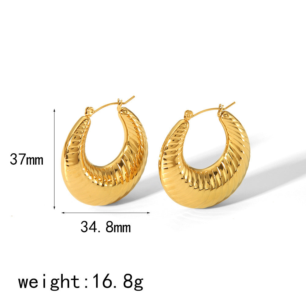 Gold Hoop Earrings Chunky Earrings Geometric Earrings Teardrop Earrings Bamboo Earrings EH-051Polished Earrings Vintage Earrings Statement Earrings Fashion Jewelry RH-051