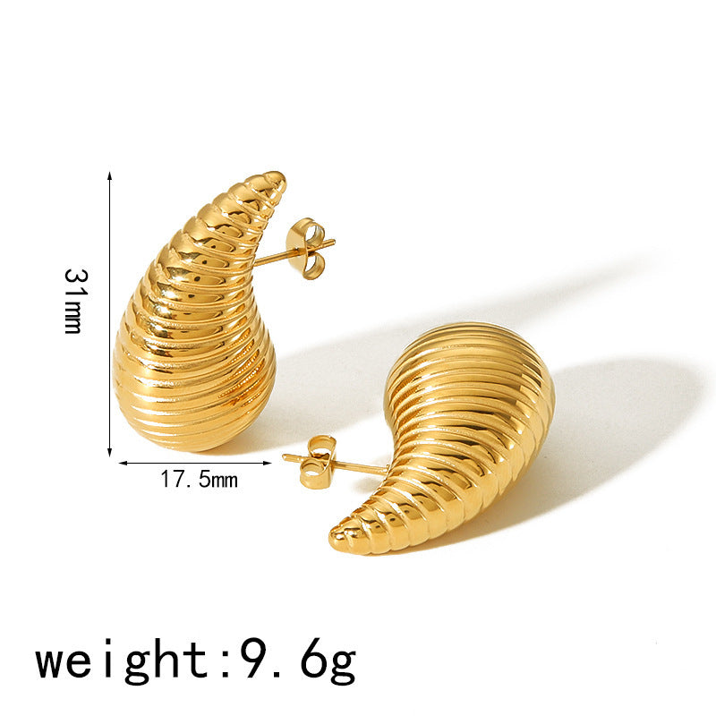 Gold Hoop Earrings Chunky Earrings Geometric Earrings Teardrop Earrings Bamboo Earrings EH-051Polished Earrings Vintage Earrings Statement Earrings Fashion Jewelry RH-051