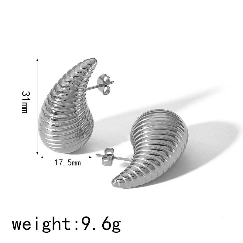 Gold Hoop Earrings Chunky Earrings Geometric Earrings Teardrop Earrings Bamboo Earrings EH-051Polished Earrings Vintage Earrings Statement Earrings Fashion Jewelry RH-051