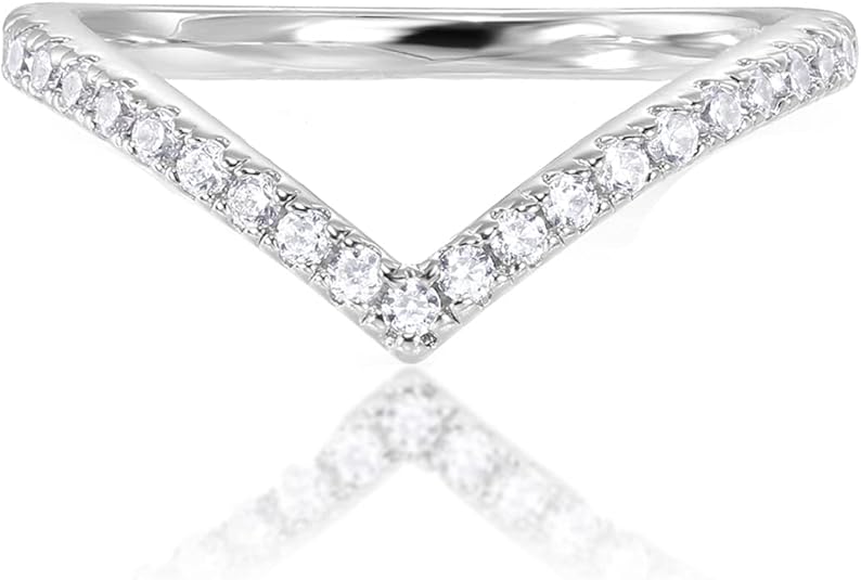 14K Gold Plated Sparkling Wishbone 'V' Ring for Women with Cubic Zirconia JZ-049