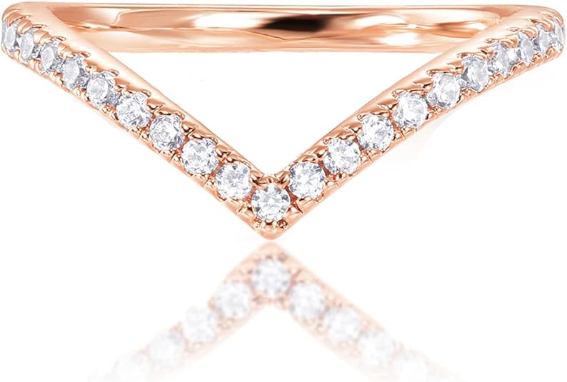 14K Gold Plated Sparkling Wishbone 'V' Ring for Women with Cubic Zirconia JZ-049