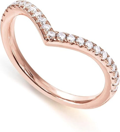 14K Gold Plated Sparkling Wishbone 'V' Ring for Women with Cubic Zirconia JZ-049