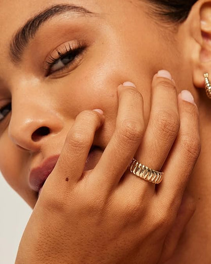14K Gold Plated Chunky Statement Ring | Chunky Stackable Wide Band for Women JZ-050