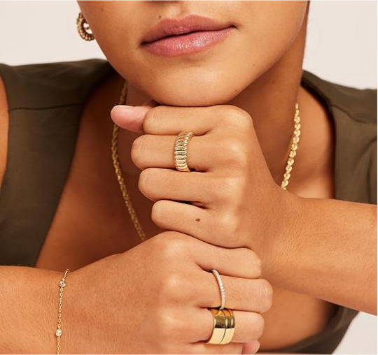 14K Gold Plated Chunky Statement Ring | Chunky Stackable Wide Band for Women JZ-050