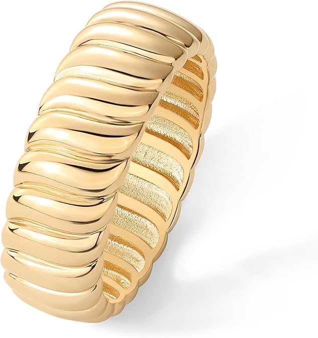 14K Gold Plated Chunky Statement Ring | Chunky Stackable Wide Band for Women JZ-050