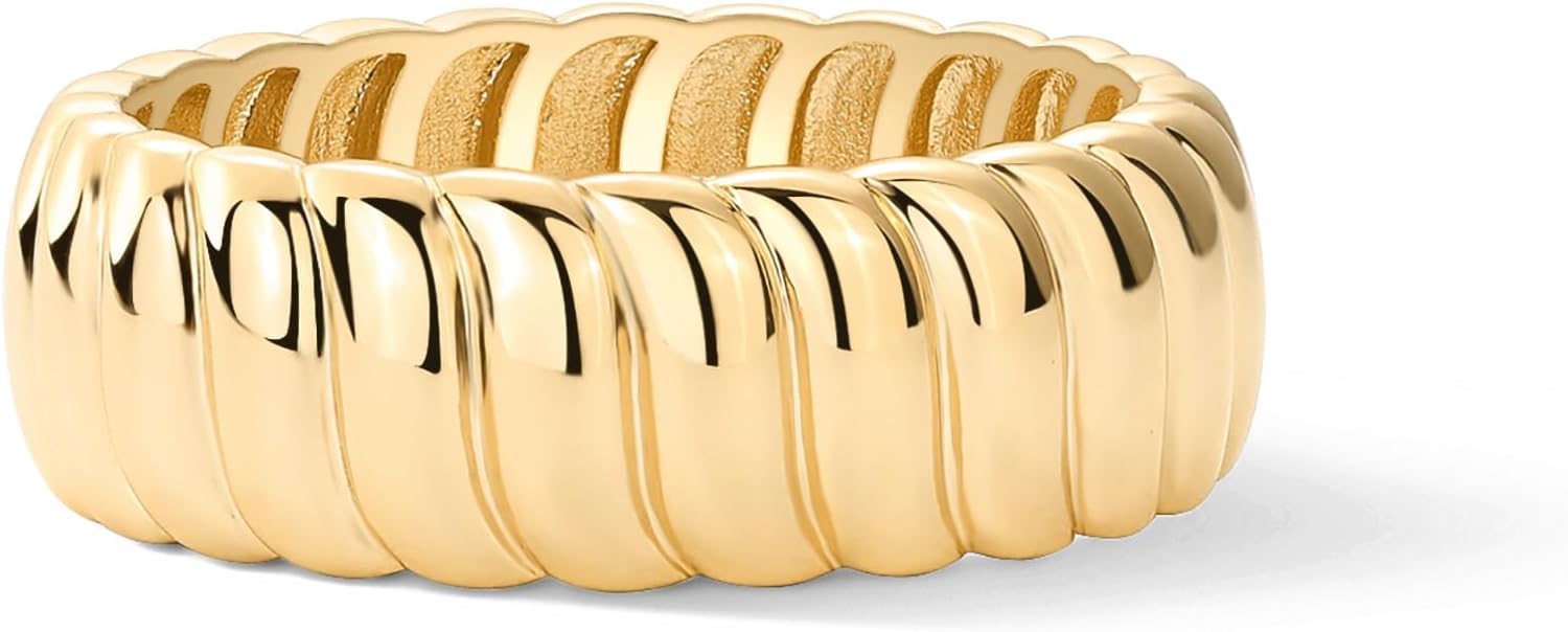 14K Gold Plated Chunky Statement Ring | Chunky Stackable Wide Band for Women JZ-050
