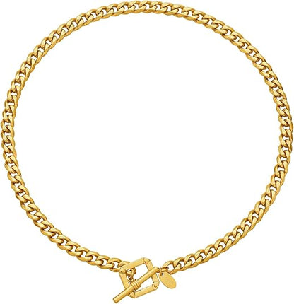 Womens 18K Real Gold Plated Initial Necklace Choker with Double D Letter, 6mm 316L Stainless Steel Diamond-Cut Curb Cuban Link Chain(Custom Box and Pouch Packing for Gift) XL-53