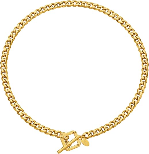 Womens 18K Real Gold Plated Initial Necklace Choker with Double D Letter, 6mm 316L Stainless Steel Diamond-Cut Curb Cuban Link Chain(Custom Box and Pouch Packing for Gift) XL-53