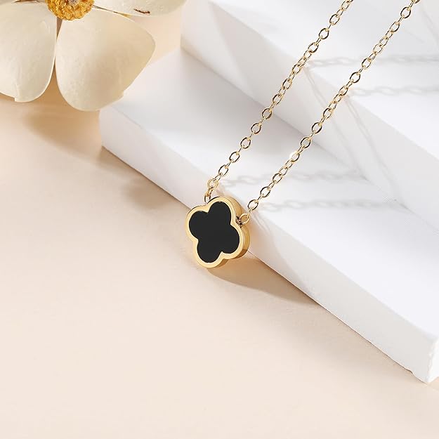 925 Sterling Silver chain 18K Gold Plated Clover Necklace for Women Four Leaf Clover Necklace Flower Lucky Pendant Dainty Jewelry Gifts XL-054