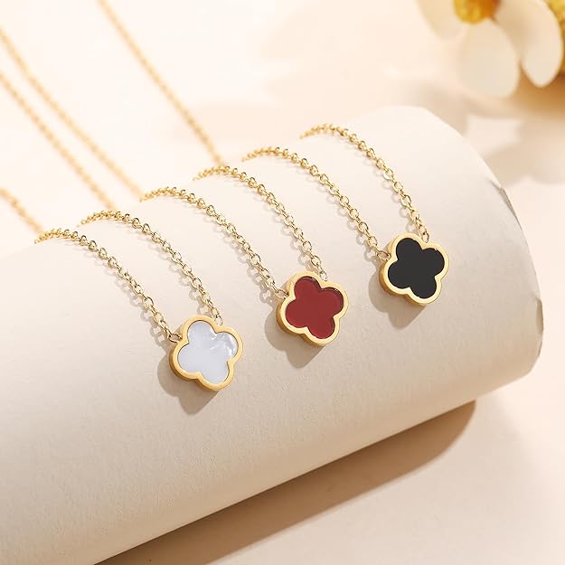 925 Sterling Silver chain 18K Gold Plated Clover Necklace for Women Four Leaf Clover Necklace Flower Lucky Pendant Dainty Jewelry Gifts XL-054