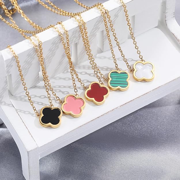 925 Sterling Silver chain 18K Gold Plated Clover Necklace for Women Four Leaf Clover Necklace Flower Lucky Pendant Dainty Jewelry Gifts XL-054