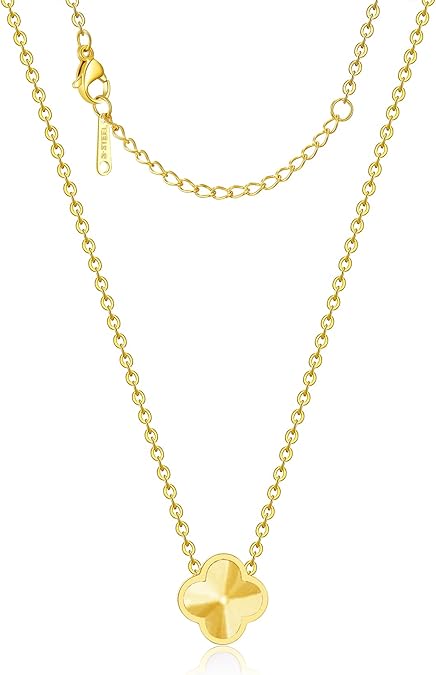 925 Sterling Silver chain 18K Gold Plated Clover Necklace for Women Four Leaf Clover Necklace Flower Lucky Pendant Dainty Jewelry Gifts XL-054