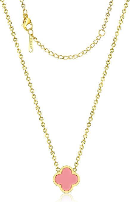 925 Sterling Silver chain 18K Gold Plated Clover Necklace for Women Four Leaf Clover Necklace Flower Lucky Pendant Dainty Jewelry Gifts XL-054