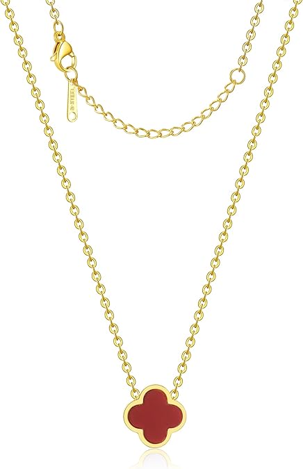 925 Sterling Silver chain 18K Gold Plated Clover Necklace for Women Four Leaf Clover Necklace Flower Lucky Pendant Dainty Jewelry Gifts XL-054