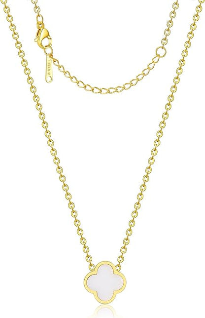 925 Sterling Silver chain 18K Gold Plated Clover Necklace for Women Four Leaf Clover Necklace Flower Lucky Pendant Dainty Jewelry Gifts XL-054