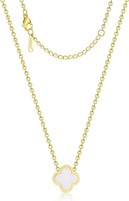 925 Sterling Silver chain 18K Gold Plated Clover Necklace for Women Four Leaf Clover Necklace Flower Lucky Pendant Dainty Jewelry Gifts XL-054