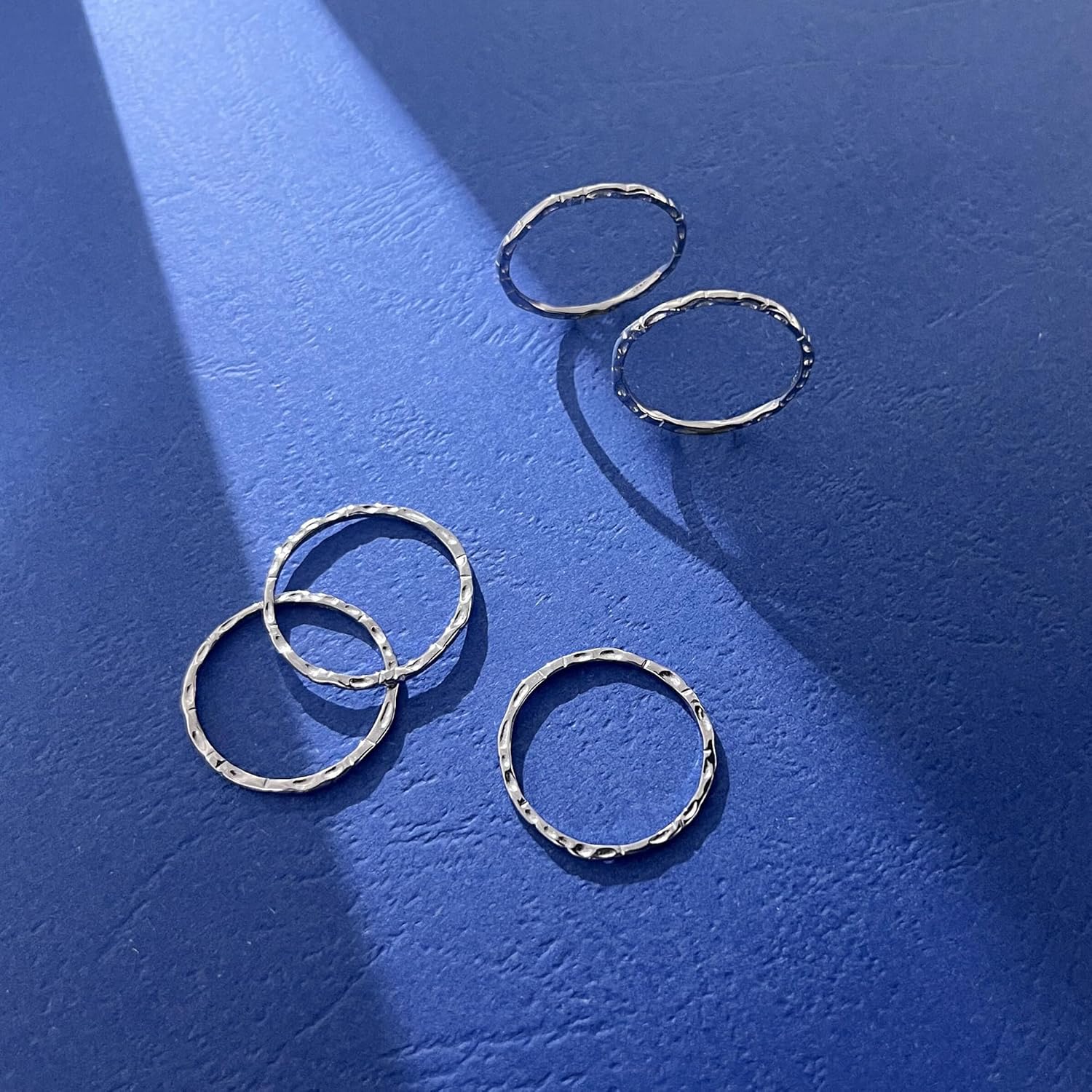 925 Sterling Silver Minimalist Hammered Textured Thin Knuckle Midi Stacking Rings JZ-051