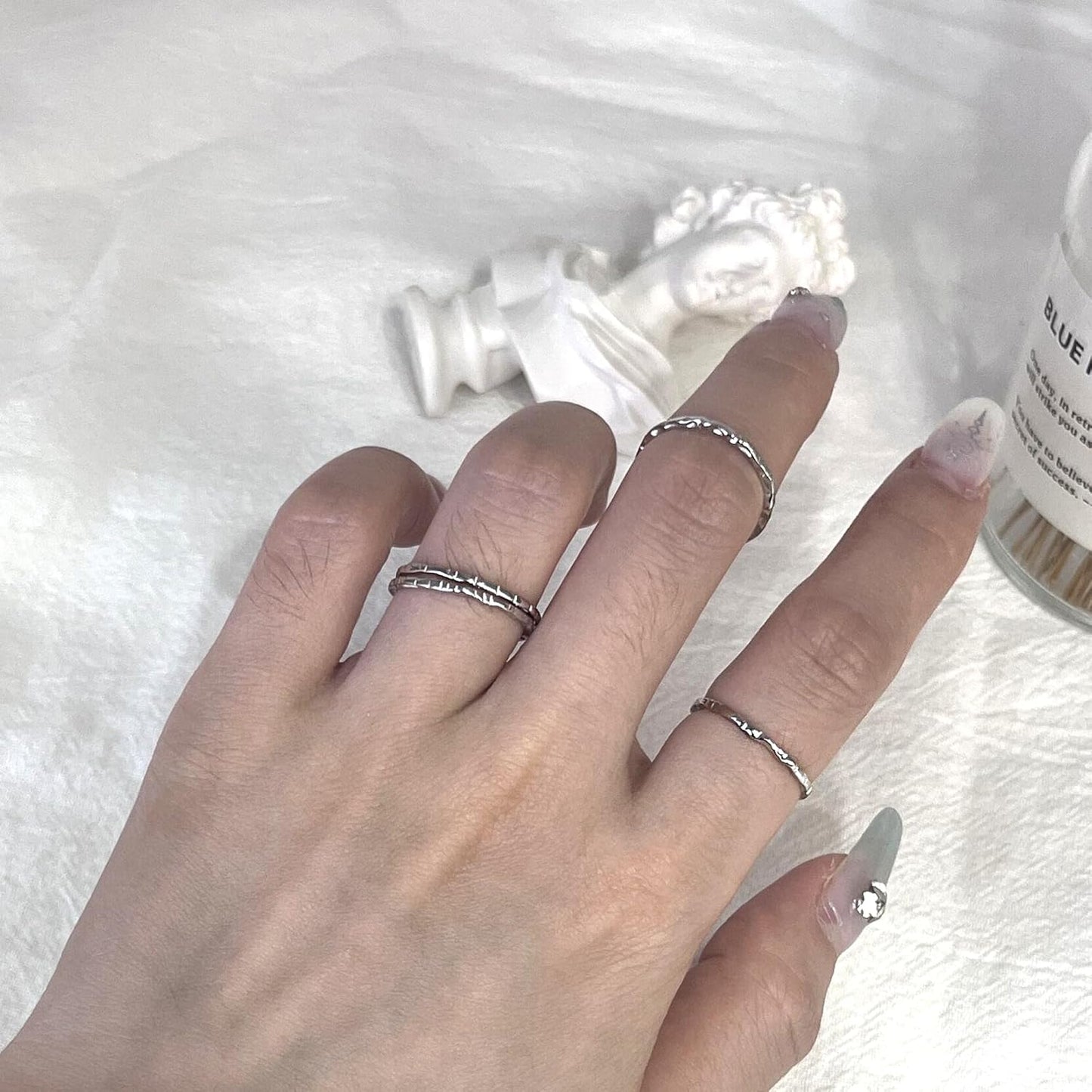 925 Sterling Silver Minimalist Hammered Textured Thin Knuckle Midi Stacking Rings JZ-051