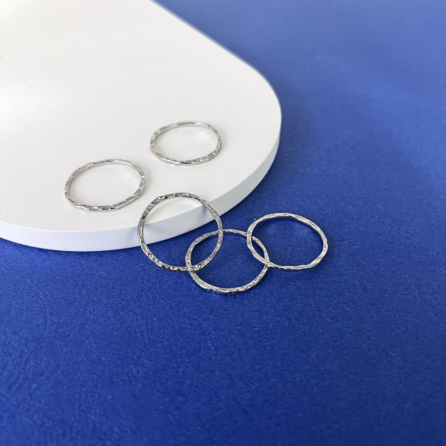 925 Sterling Silver Minimalist Hammered Textured Thin Knuckle Midi Stacking Rings JZ-051