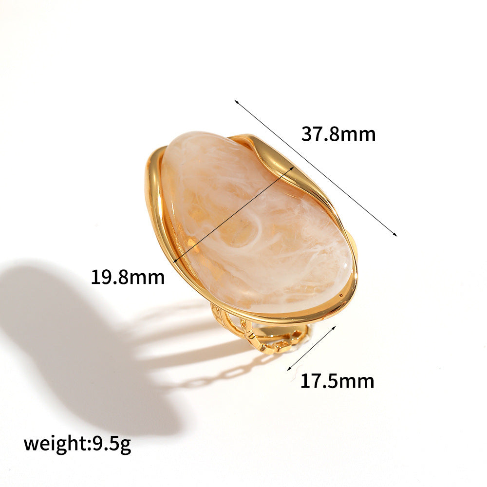 Statement Ring Green Gemstone Gold Plated Irregular Design Adjustable Band Resin Jewelry Vintage Style Elegant Accessories Unique Ring Fashion Jewelry JZ-054