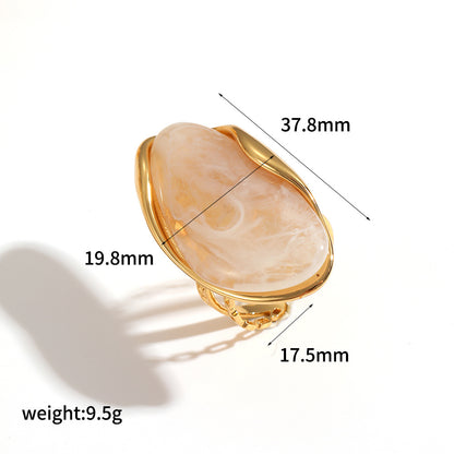Statement Ring Green Gemstone Gold Plated Irregular Design Adjustable Band Resin Jewelry Vintage Style Elegant Accessories Unique Ring Fashion Jewelry JZ-054