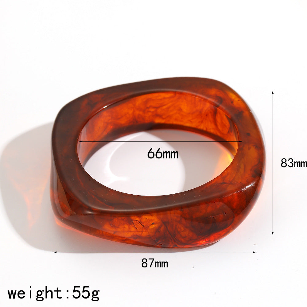 Chunky Resin Ring Amber Color Statement Jewelry Wide Band Irregular Design Bold Fashion Vintage Style Unique Accessories Retro Jewelry Elegant Ring JZ-053