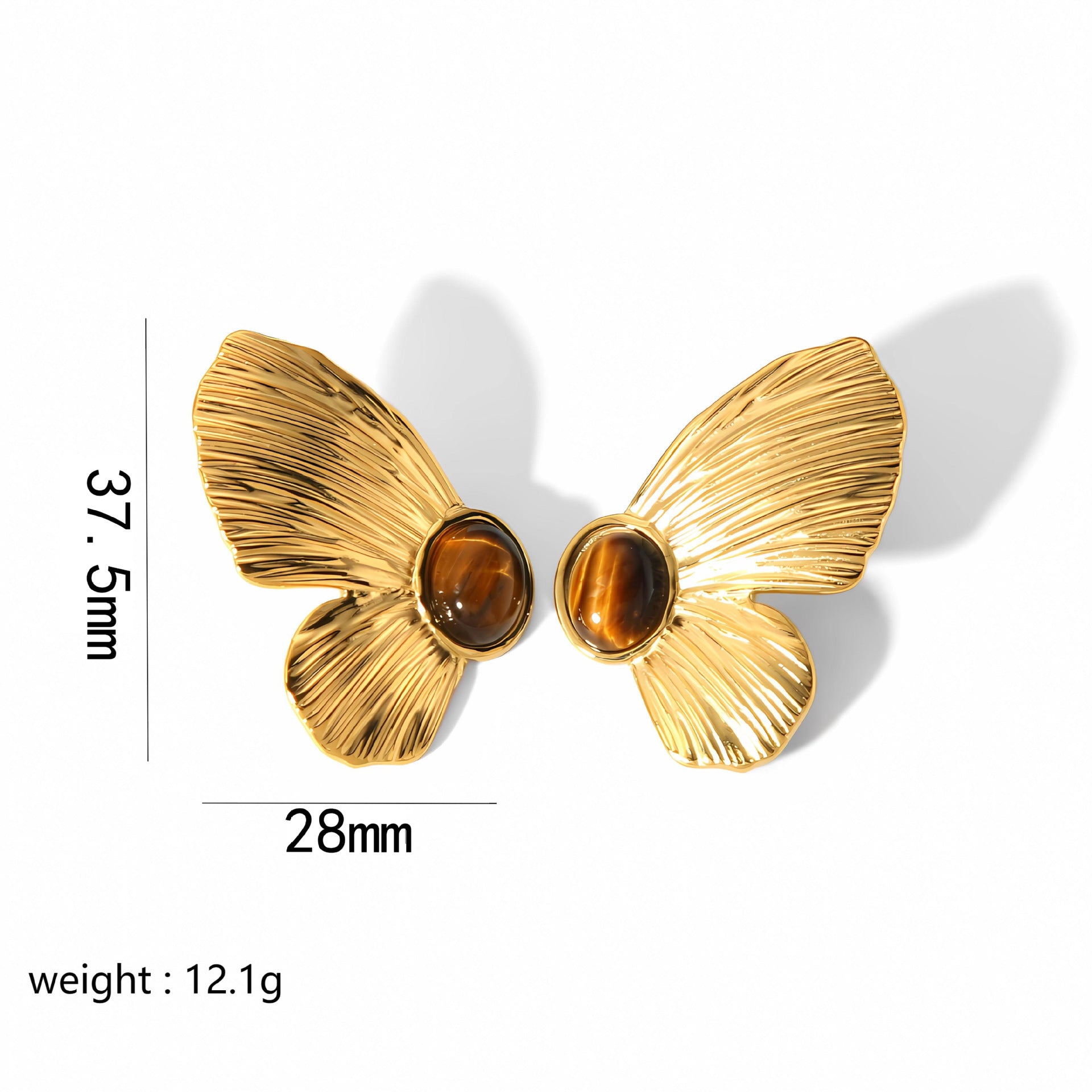 Butterfly Stud Earrings Gemstone Center Gold Plated Statement Jewelry Vintage Style Elegant Design Artistic Accessories Fashion Earrings Unique Jewelry EH-053