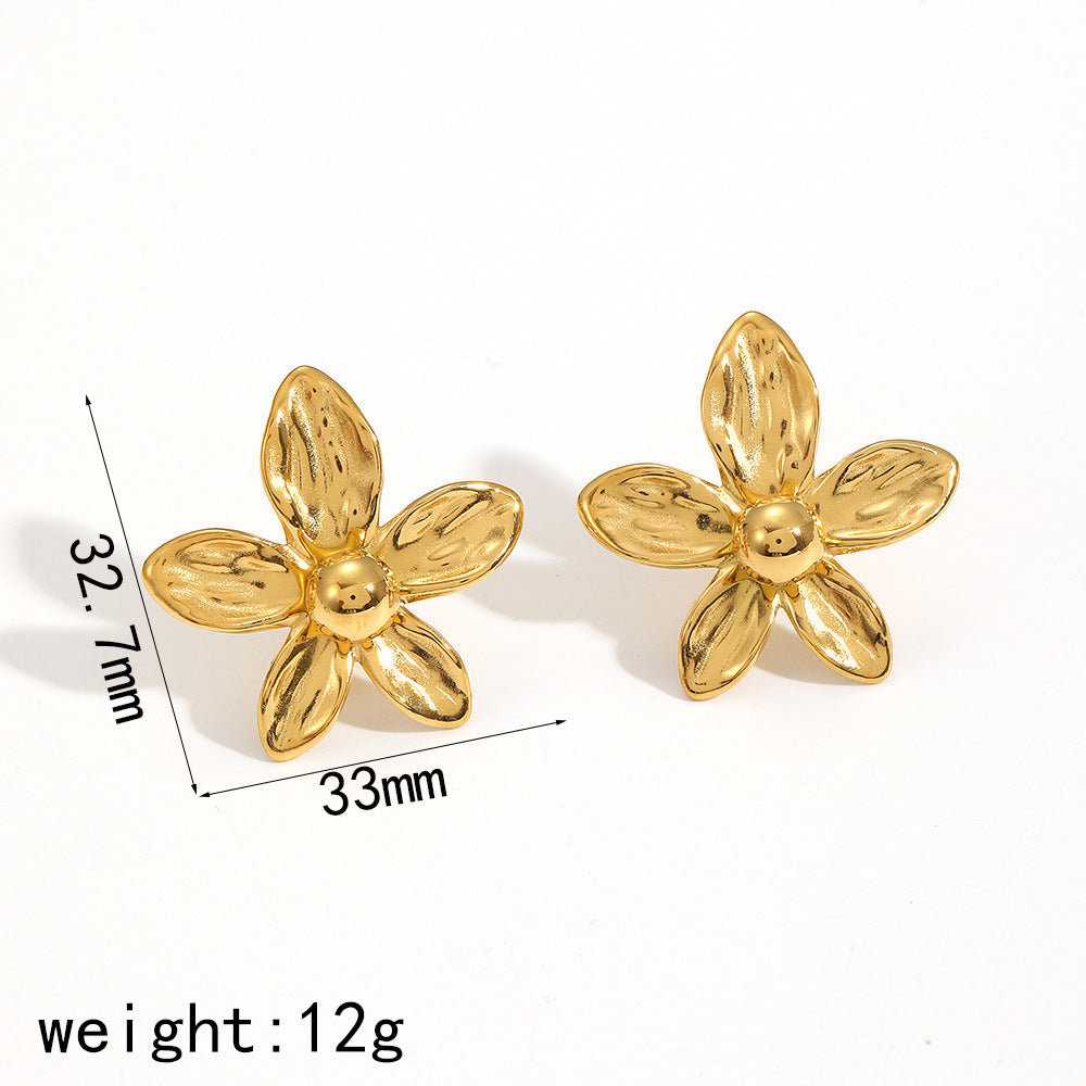 Flower Stud Earrings Five Petals Statement Jewelry Elegant Design Vintage Style Artistic Accessories Unique Earrings Fashion Jewelry Bold Style EH-054