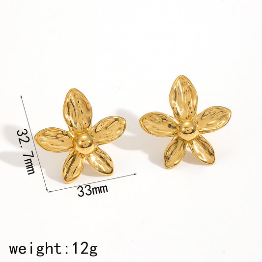 Flower Stud Earrings Five Petals Statement Jewelry Elegant Design Vintage Style Artistic Accessories Unique Earrings Fashion Jewelry Bold Style EH-054