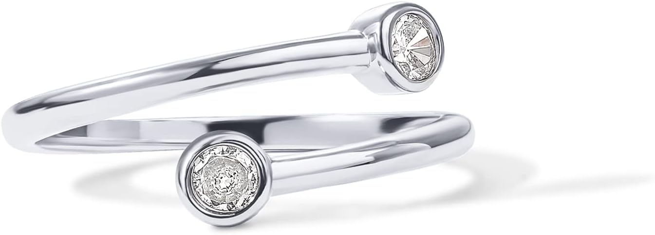 14K Gold Plated CZ Bypass Ring | Simulated Diamond BTY Ring | Stacking Rings for Women JZ-055