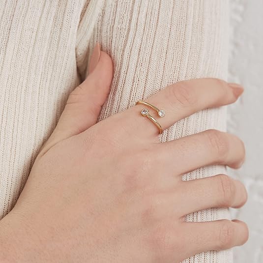 14K Gold Plated CZ Bypass Ring | Simulated Diamond BTY Ring | Stacking Rings for Women JZ-055
