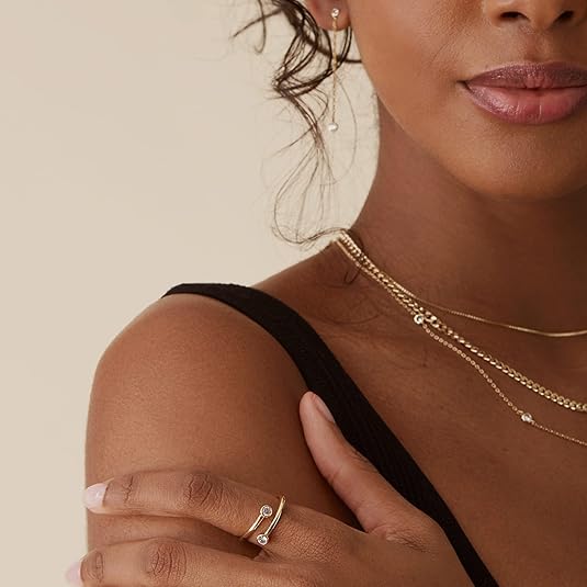 14K Gold Plated CZ Bypass Ring | Simulated Diamond BTY Ring | Stacking Rings for Women JZ-055