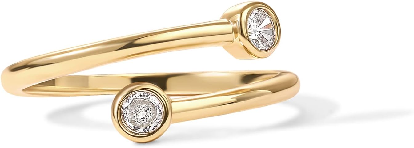 14K Gold Plated CZ Bypass Ring | Simulated Diamond BTY Ring | Stacking Rings for Women JZ-055