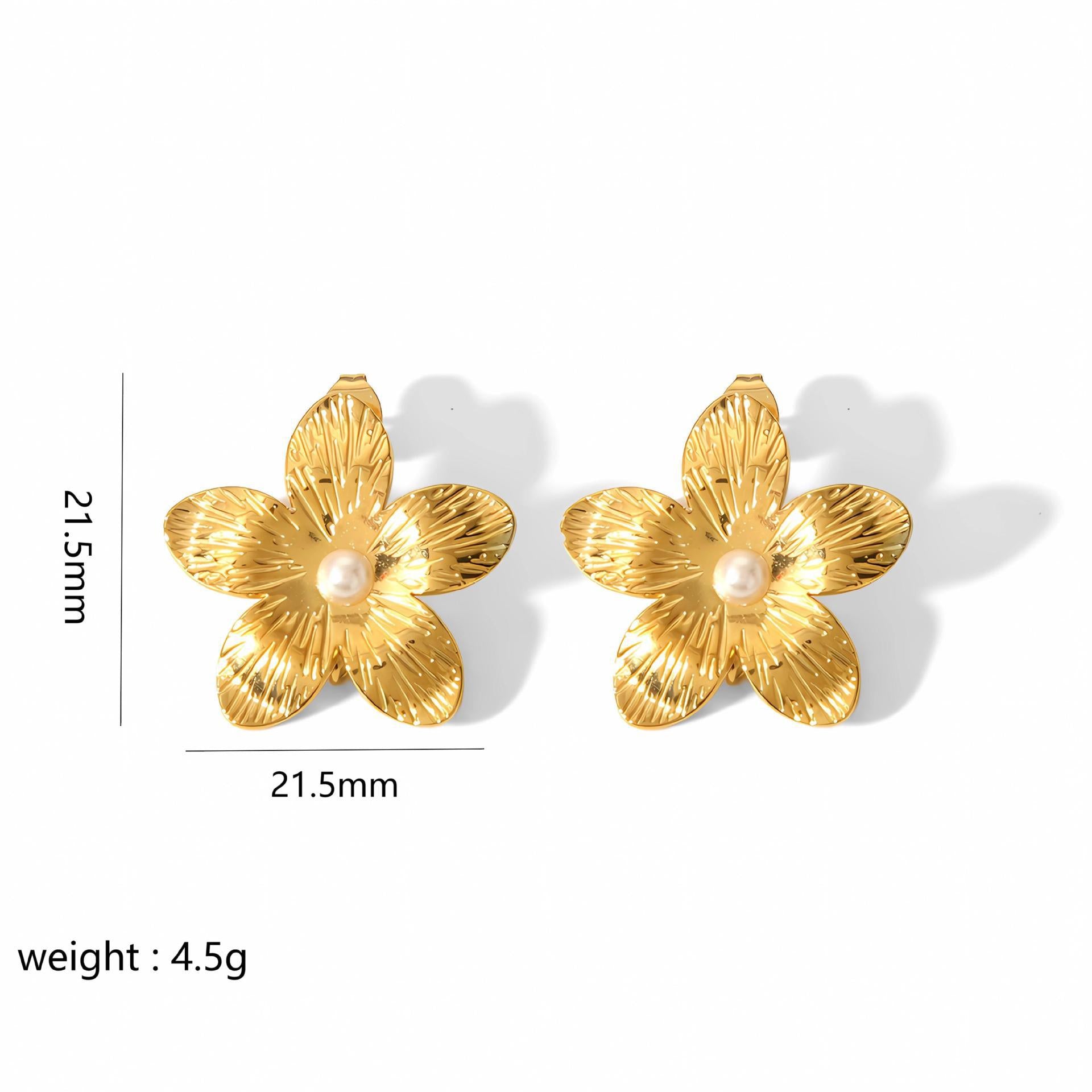Flower Stud Earrings Pearl Center Five Petals Elegant Design Statement Jewelry Vintage Style Unique Accessories Fashion Earrings Artistic Jewelry EH-055