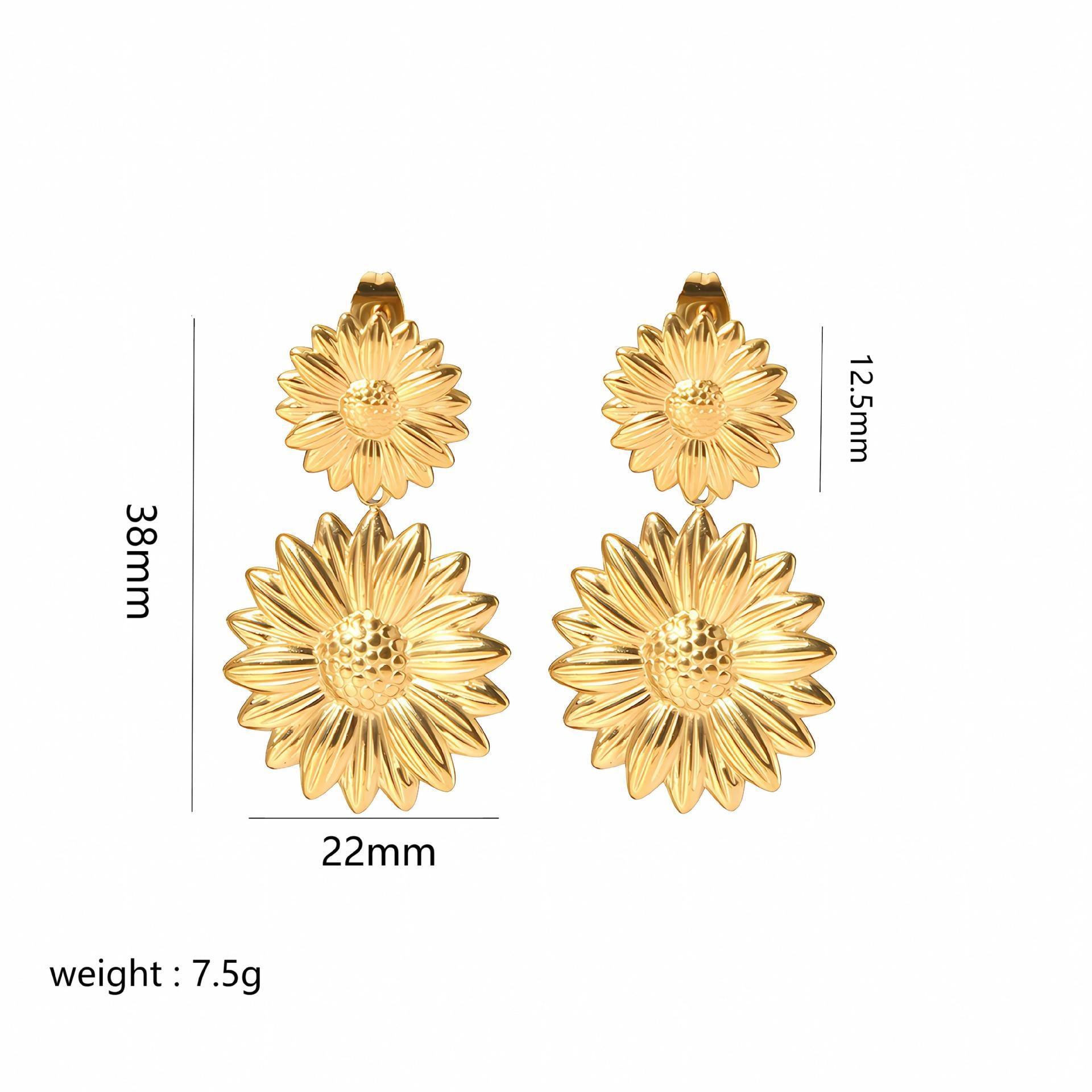 Double - layer Flower Earrings, High - Quality Metal, Lightweight & Comfortable, Exquisite Craftsmanship, Versatile Style, Meticulous Details, Multi - scene Adaptation, Gold, Silver, Ideal Gift RH-057