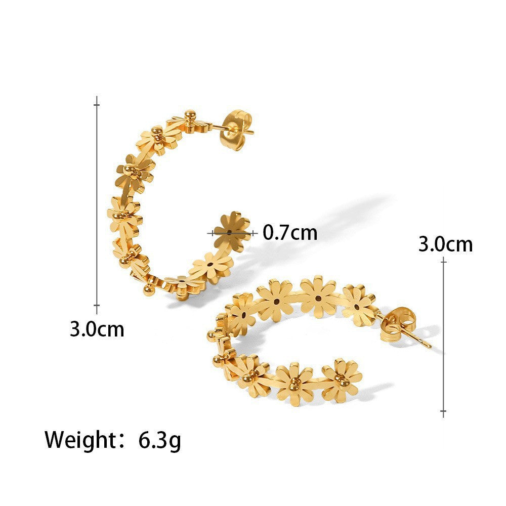 Flower - Shaped Hoop Earrings, High - Quality Metal, Lightweight & Comfortable, Exquisite Craftsmanship, Versatile Style, Outstanding Details, Multi - scene Adaptation, Gold, Silver, Ideal Gift RH-058