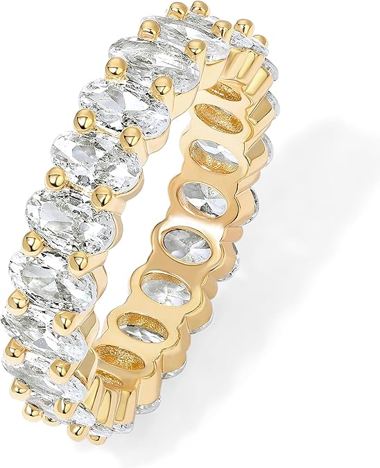 14K Gold Plated Rings - Oval Cubic Zirconia Love Ring and Eternity Ring JZ-058