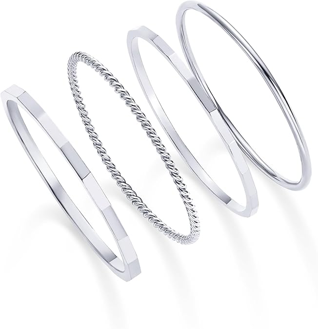 14K Gold Plated Four Pieces Thin Rings Set for Women | 4 Dainty Stacking Rings Pack | Minimalist Stackable Bands JZ-059