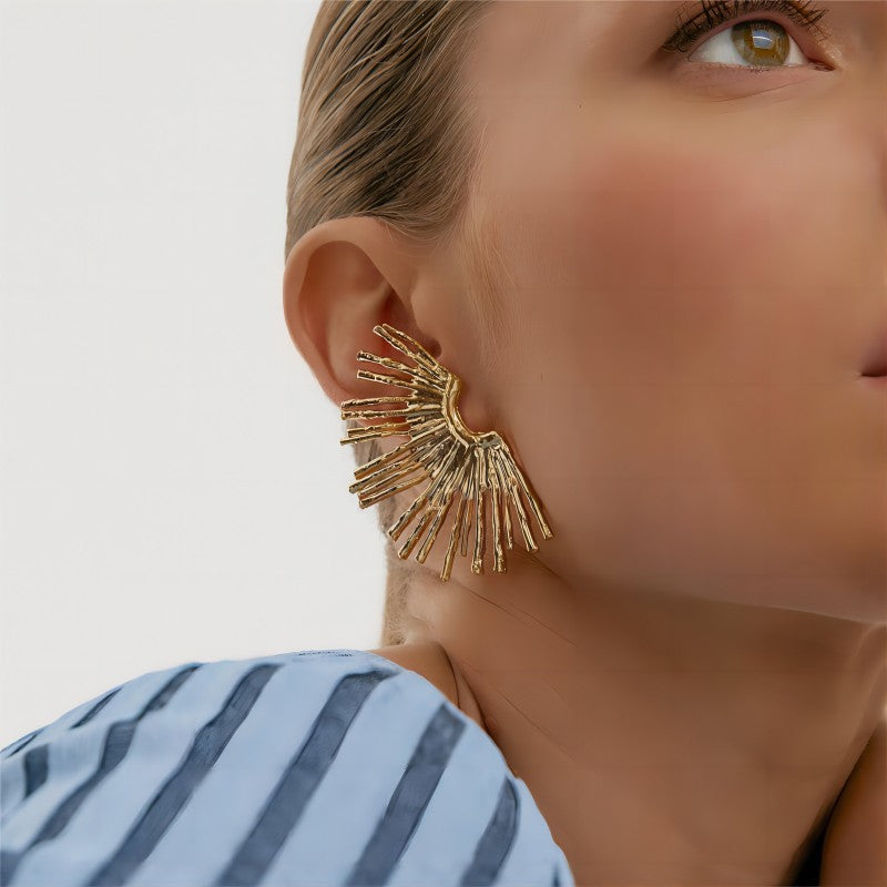 Radial earrings, gold earrings, silver earrings, alloy earrings, statement earrings, stylish earrings, party earrings, daily wear earrings, high - quality earrings, fast - shipping earrings EH-059