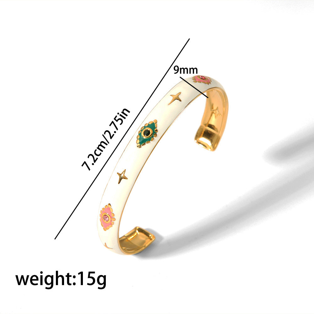 Art-style open bracelets with gold patterns and white decorations SL-051