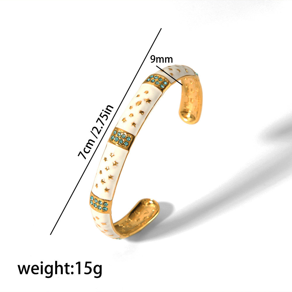Art-style open bracelets with gold patterns and white decorations SL-051