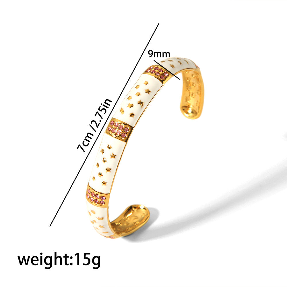 Art-style open bracelets with gold patterns and white decorations SL-051