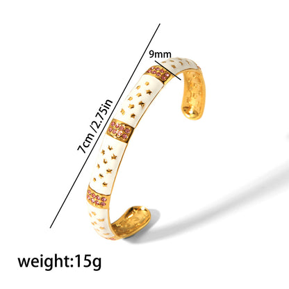 Art-style open bracelets with gold patterns and white decorations SL-051
