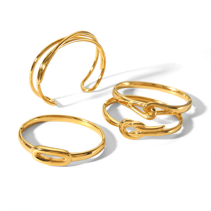 Multi-style gold-toned fashion bracelet set with knot/oval/criss-cross designs, multi-size options, tarnish-resistant metal and stackable function SL-053