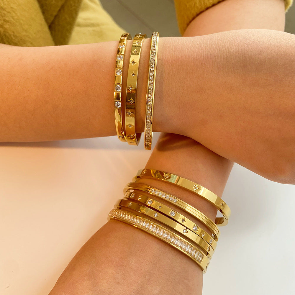 Stainless steel bracelet, electroplated, fashion OL style, geometric circular element, 2025spring new, cross - border export, suitable for daily commute SL-054