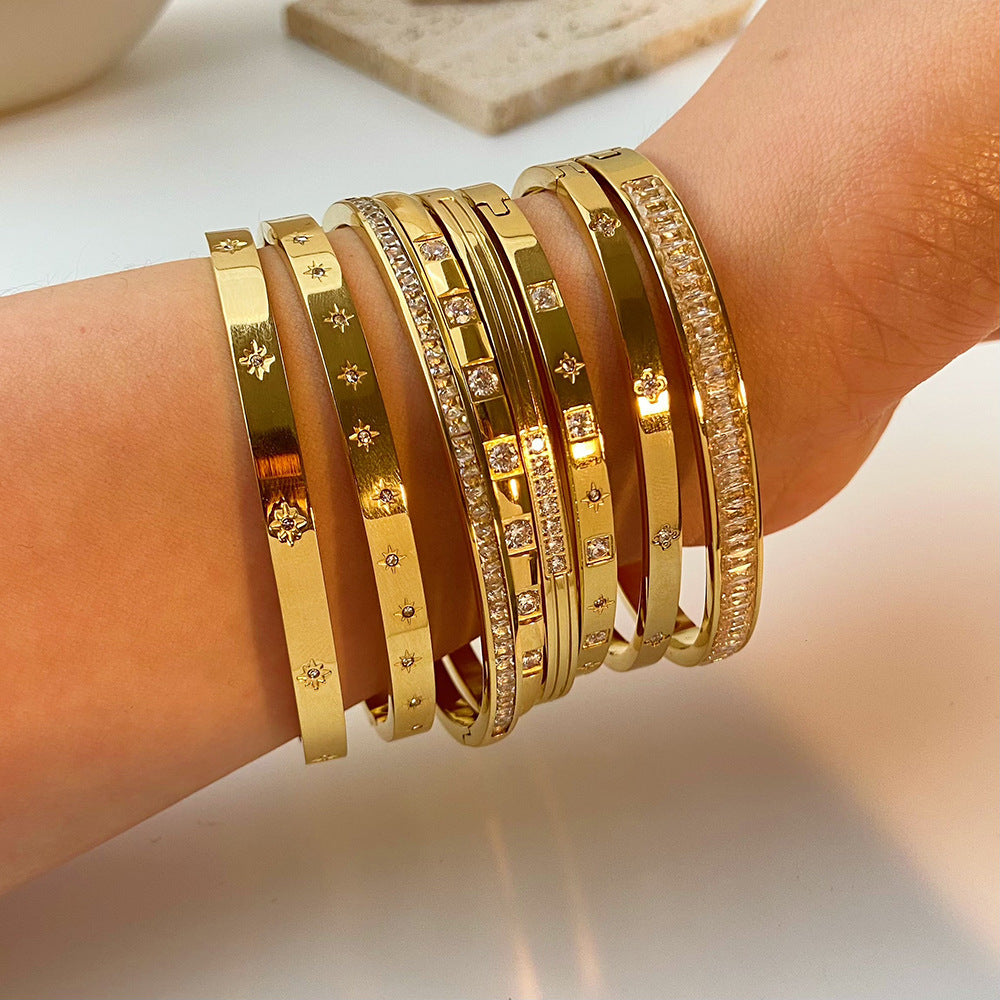 Stainless steel bracelet, electroplated, fashion OL style, geometric circular element, 2025spring new, cross - border export, suitable for daily commute SL-054