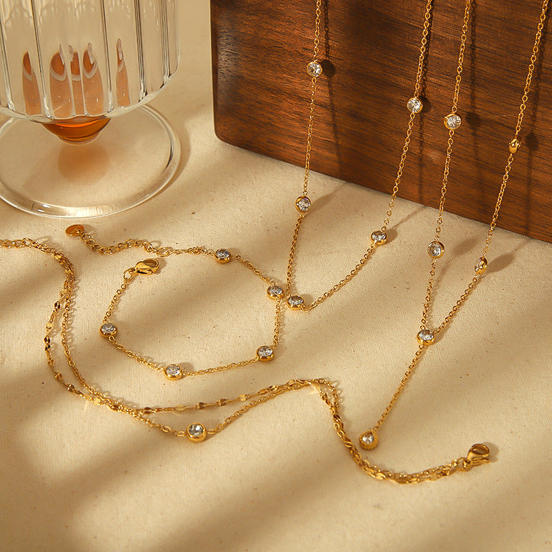 4-style gold necklaces (double-layer diamond,scattered diamond, Y-dynamic diamond): premium wear-resistant, color-retaining, for daily/party/gifting XL-057